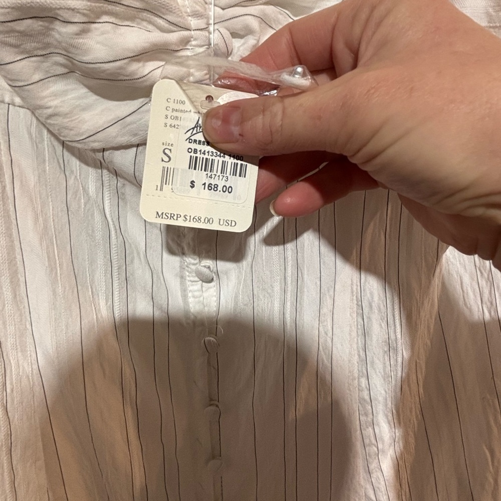 Free People Ivory Striped Long Sleeve Button Front Midi Dress - Picture 4 of 7